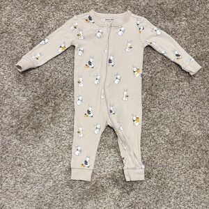 Petit Lem Beige Bunny Print Kids Footie 6M